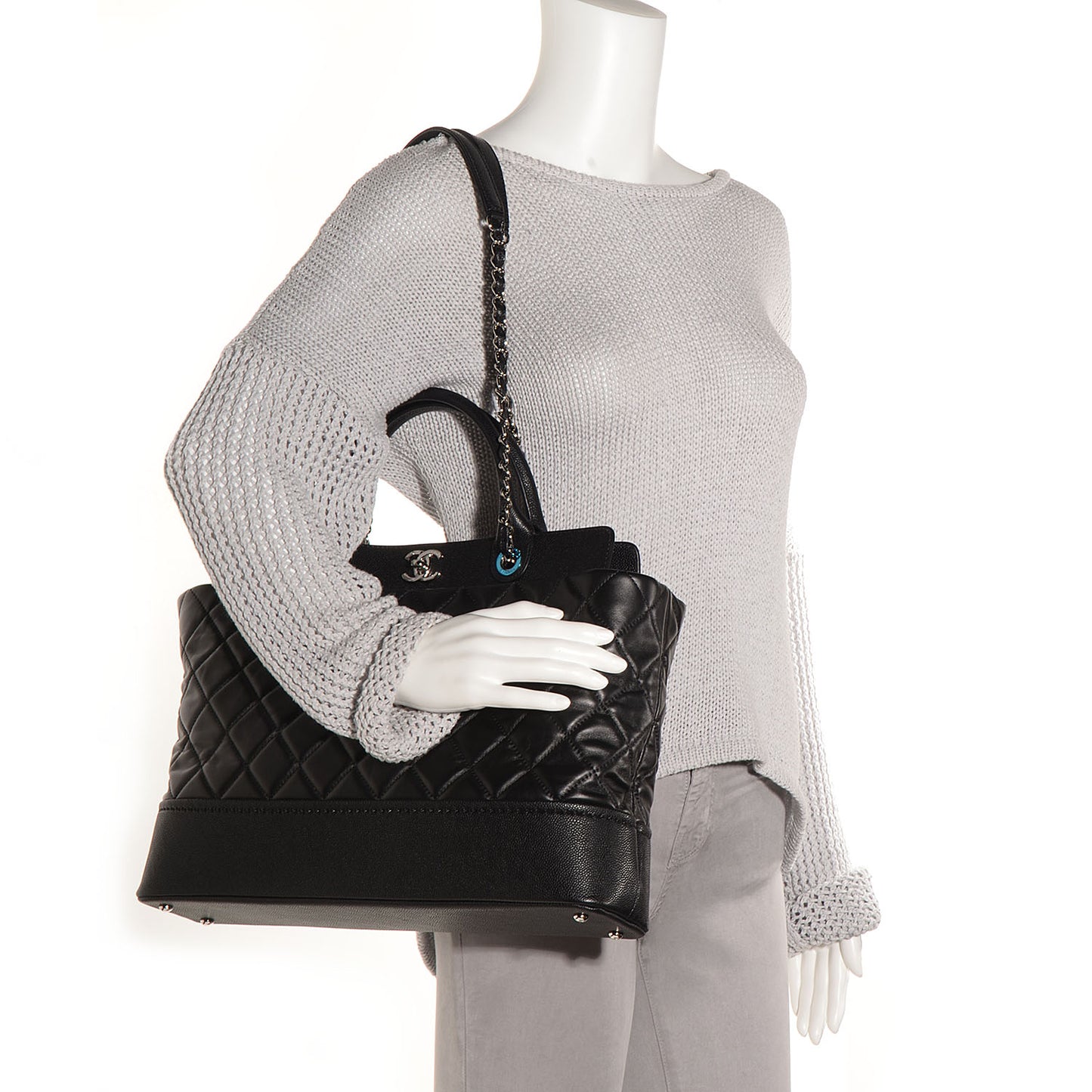Lambskin Caviar Quilted Bi Coco Large Shopper Tote Black
