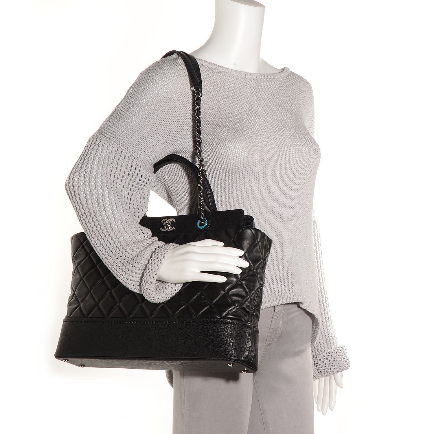 Chanel Lambskin Caviar Quilted Bi Coco Large Shopper Tote Black 2 of 9