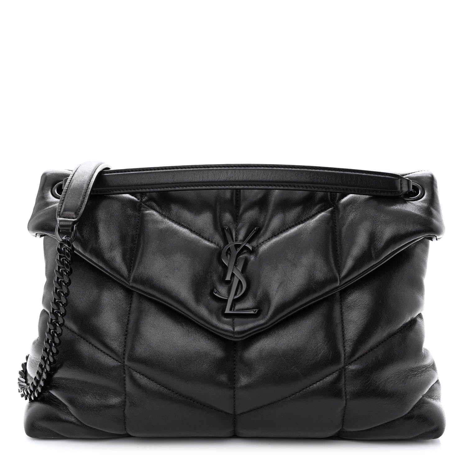 Saint Laurent Lambskin Quilted Monogram Monochrome Medium Loulou Puffer Chain Satchel Black 1 of 10