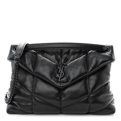Saint Laurent Lambskin Quilted Monogram Monochrome Medium Loulou Puffer Chain Satchel Black 1 of 10
