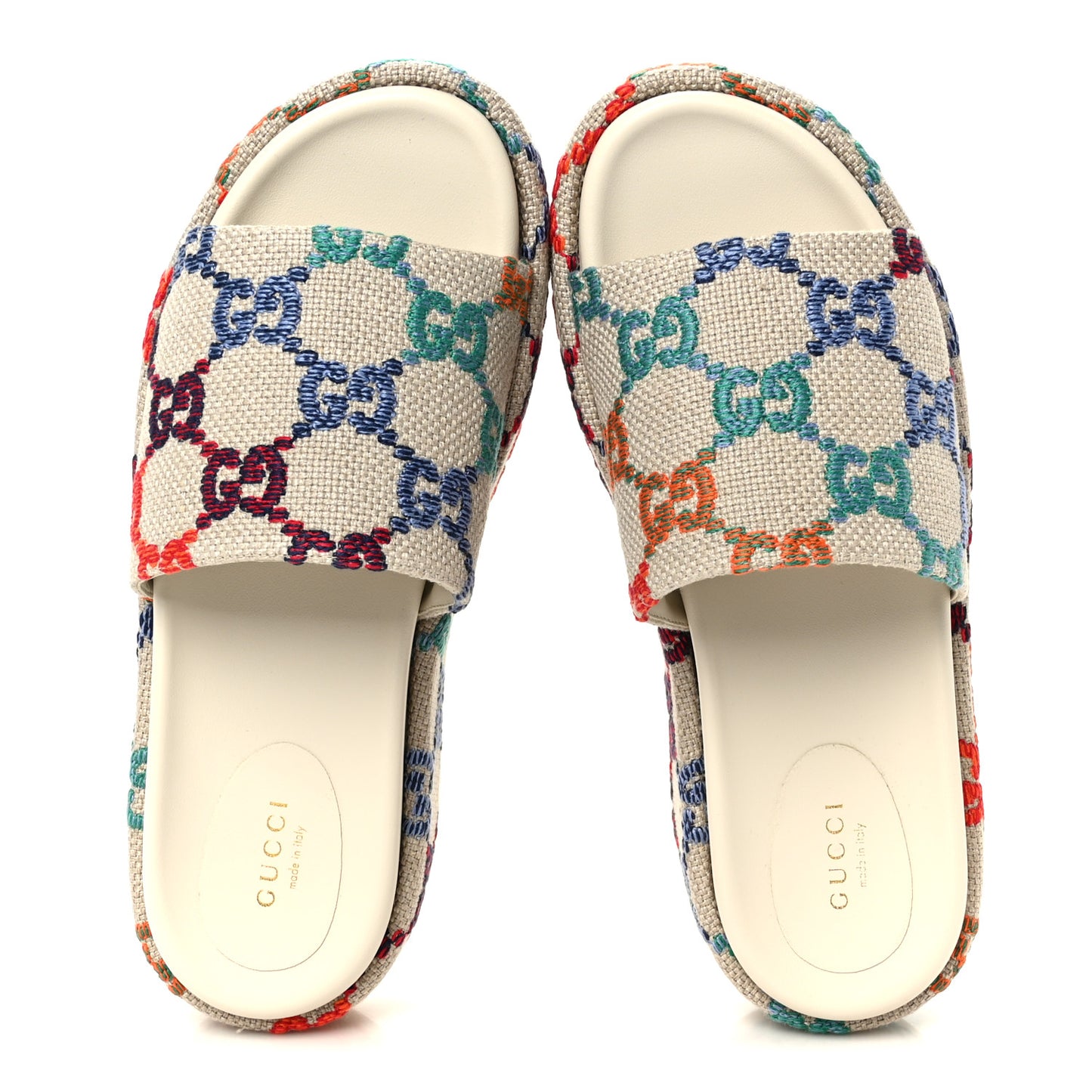 Linen Psychedelic Mini GG Monogram Angelina Platform 55mm Slide Sandals 39 Multicolor