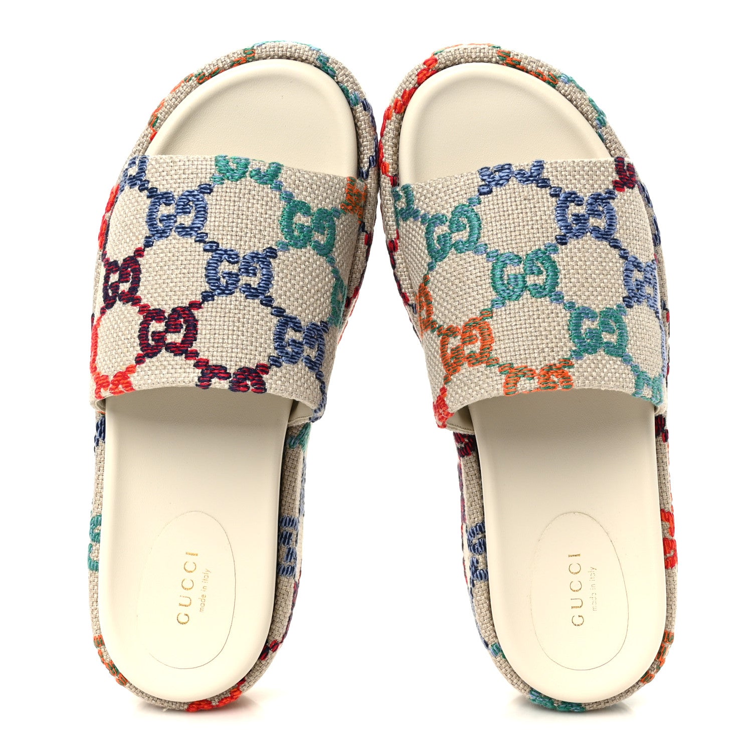 Gucci Linen Psychedelic Mini GG Monogram Angelina Platform 55mm Slide Sandals 39 Multicolor 2 of 11