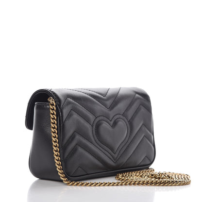 Gucci Calfskin Matelasse Super Mini GG Marmont Shoulder Bag Black 3 of 8