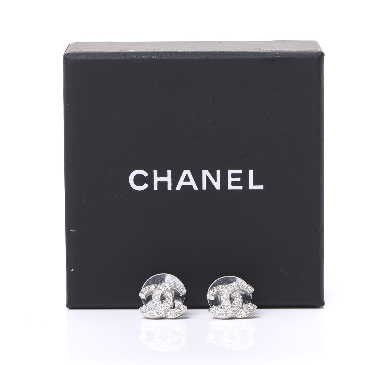 Chanel Crystal Timeless CC Earrings Silver 5 of 5