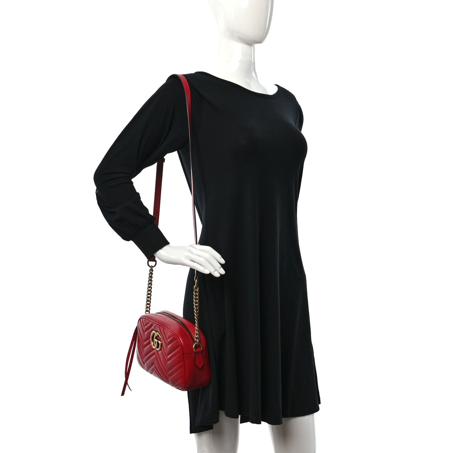 Gucci Calfskin Matelasse Small GG Marmont Chain Shoulder Bag Hibiscus Red 2 of 9