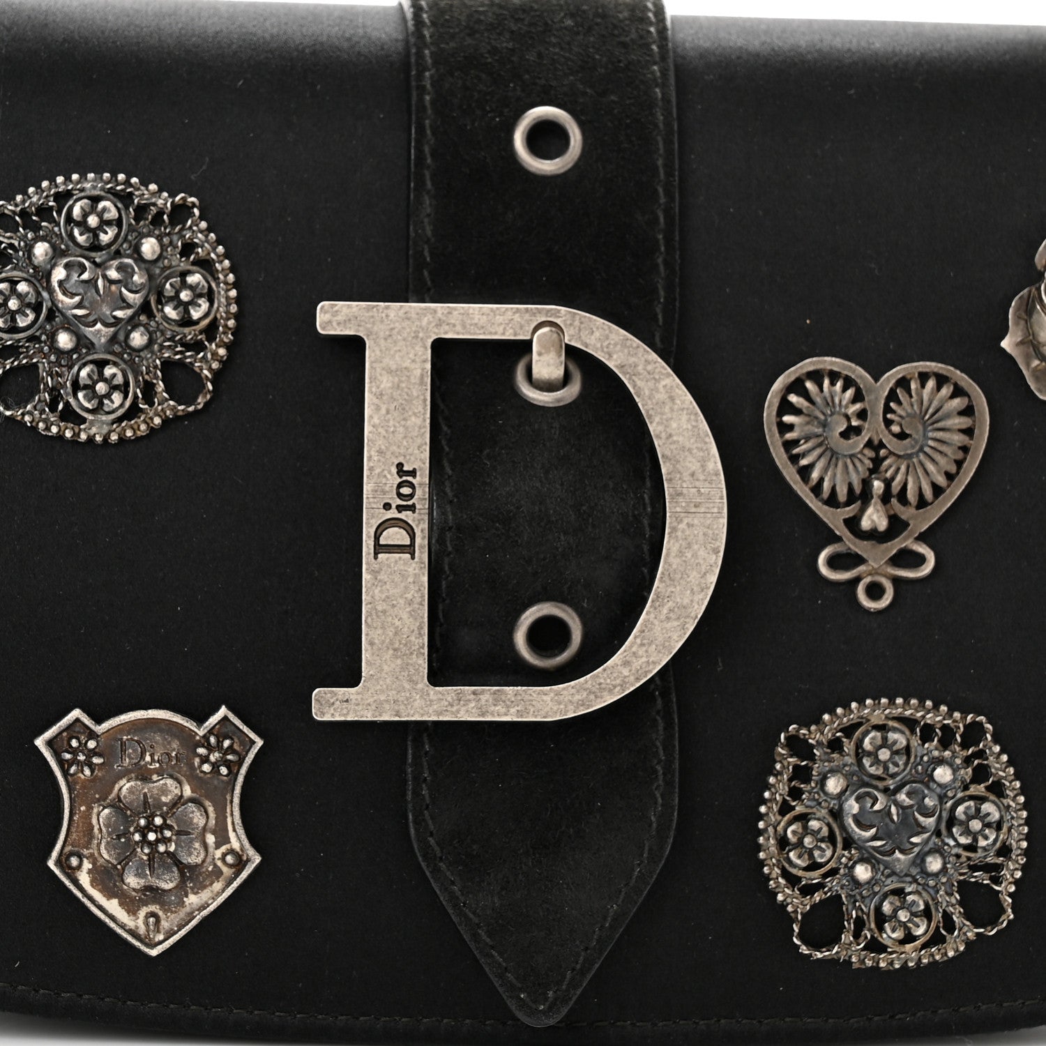 Christian Dior Satin Suede Charms Bag Black 7 of 9