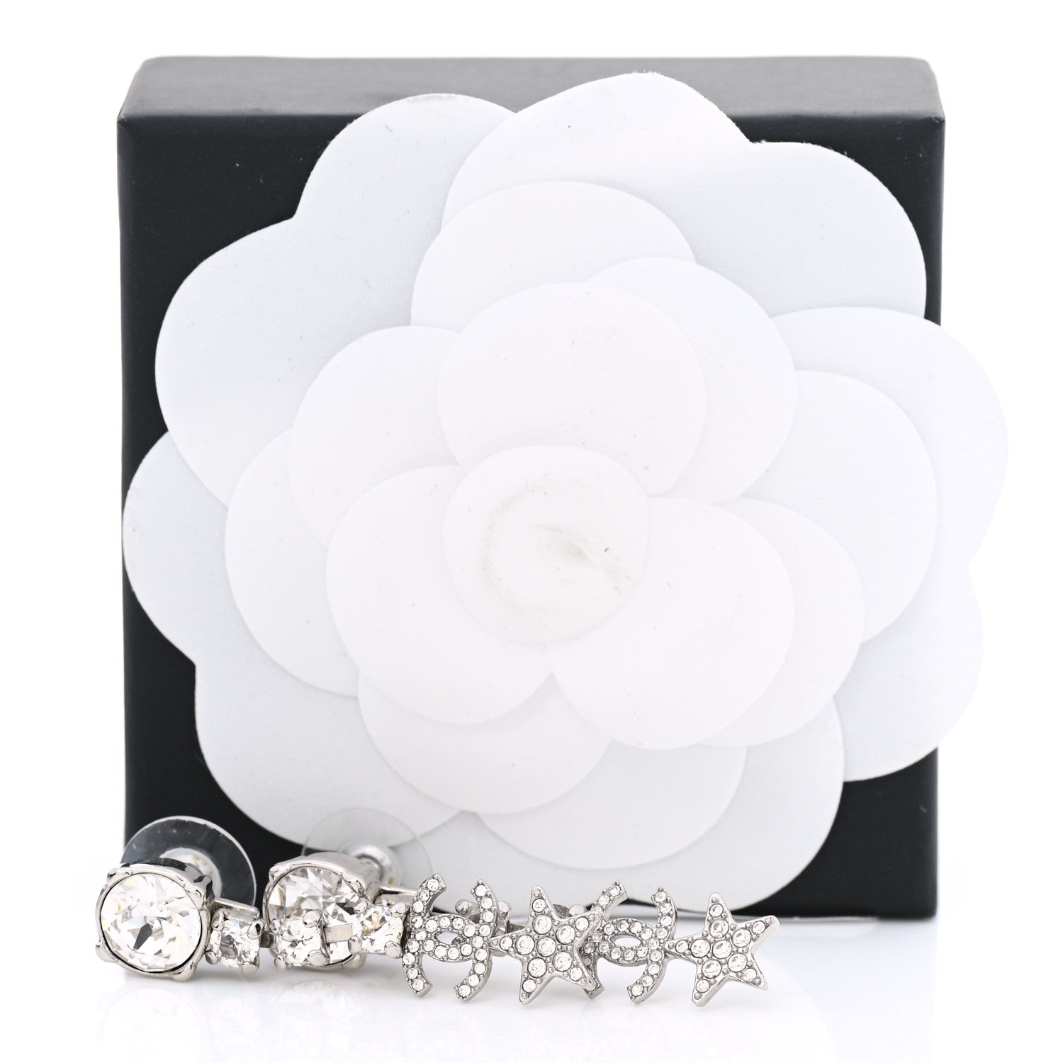 Chanel Crystal Starfall Drop CC Earrings Silver 5 of 5