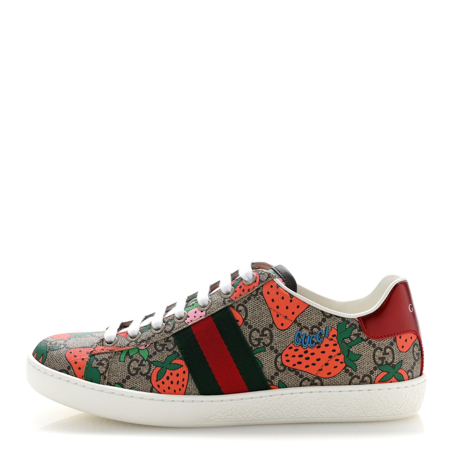 GG Supreme Monogram Strawberry Web Womens Ace Sneakers 36.5 Beige Multicolor Red Green