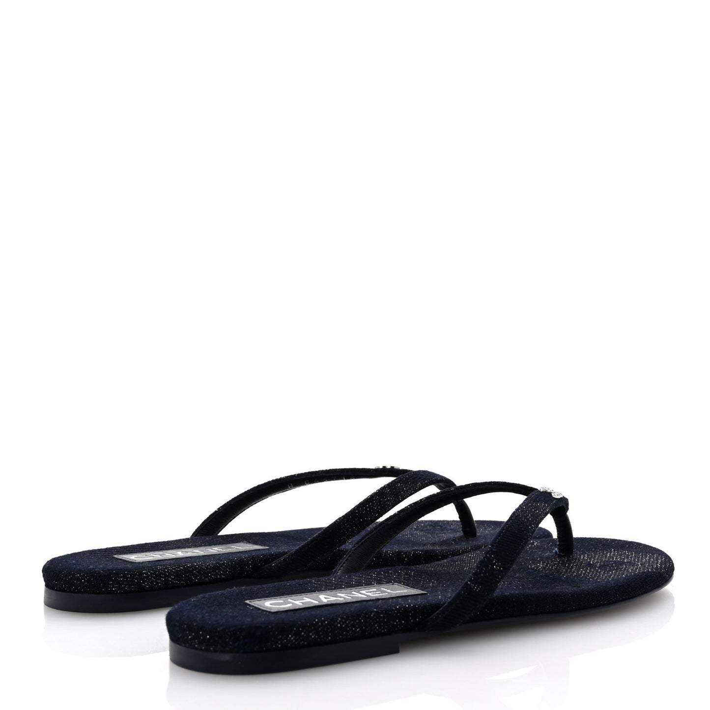 Cotton SIlk Crystal CC Thong Sandals 36.5 Dark Blue Silver