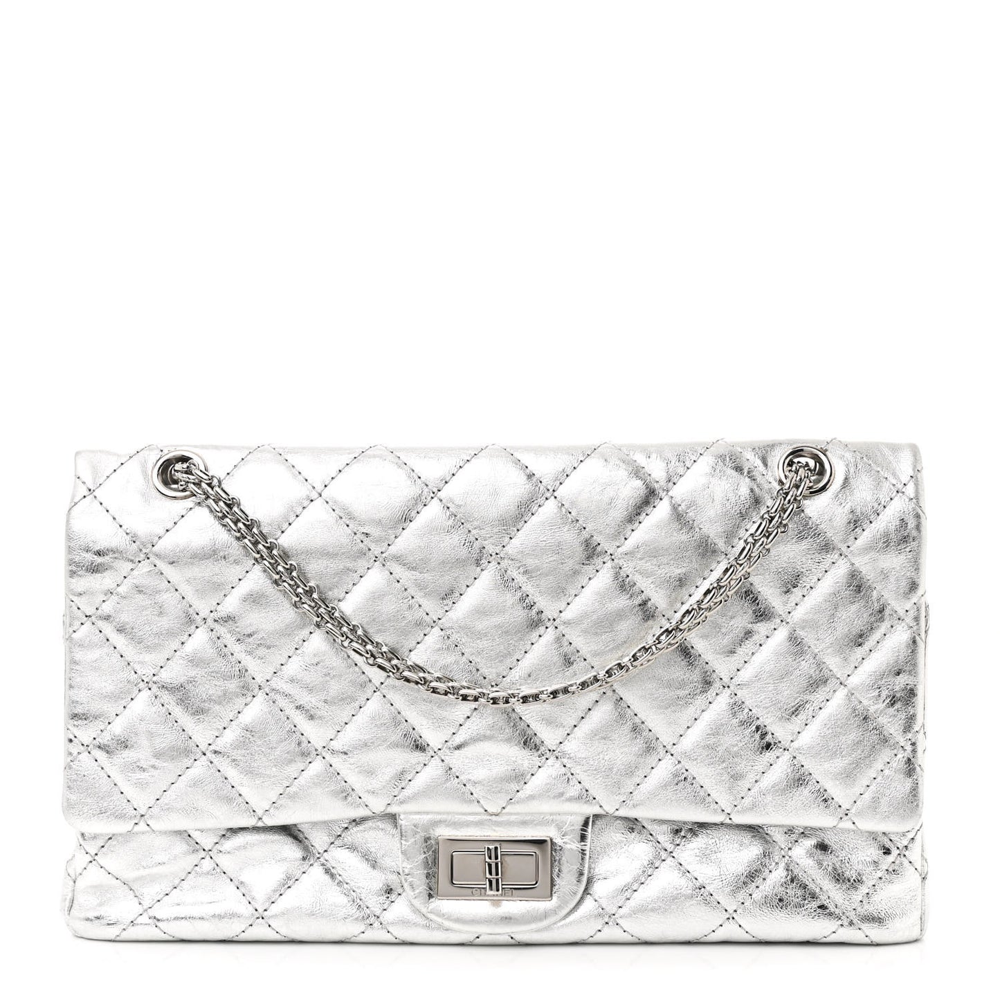 Metallic Aged Calfskin Quilted 2.55 Reissue 227 Flap Silver