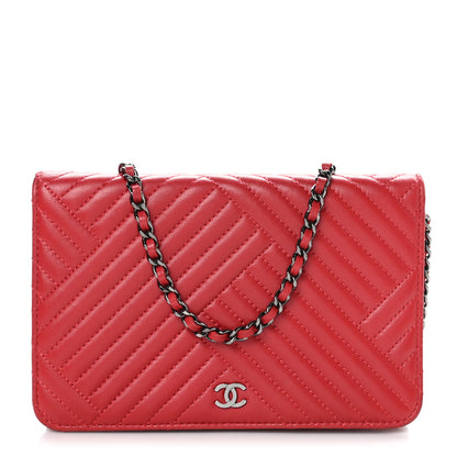 Chanel Lambskin Quilted CC Crossing Wallet On Chain WOC Red 1 of 12