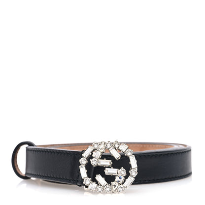 Gucci Calfskin Crystal Interlocking G Belt 80 32 Black 1 of 5