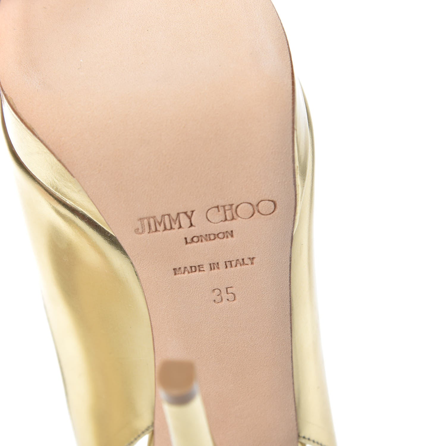Jimmy Choo Mirror Calfskin Clue Peep Toe Platform Slingback Pumps 35 Gold 6 of 7