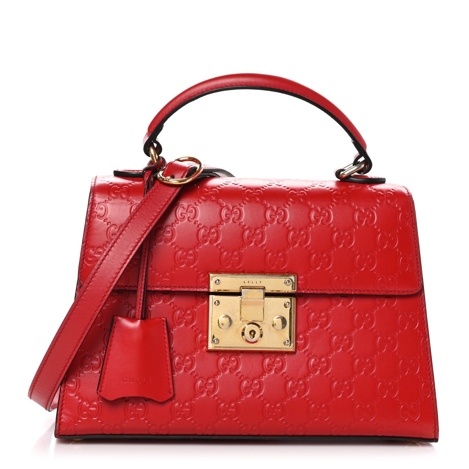 Gucci Guccissima Signature Small Padlock Top Handle Bag Hibiscus Red 1 of 11