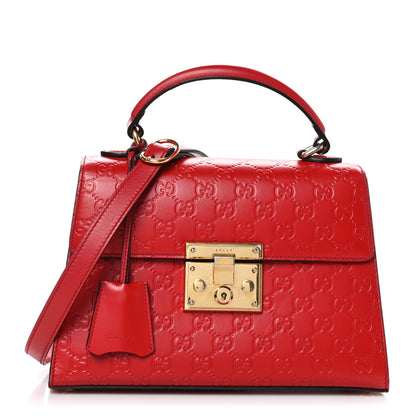 Gucci Guccissima Signature Small Padlock Top Handle Bag Hibiscus Red 1 of 11