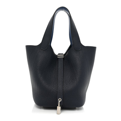 Hermes Taurillon Clemence Eclat Picotin Lock 18 PM Bleu Nuit Bleu Zellige 1 of 9