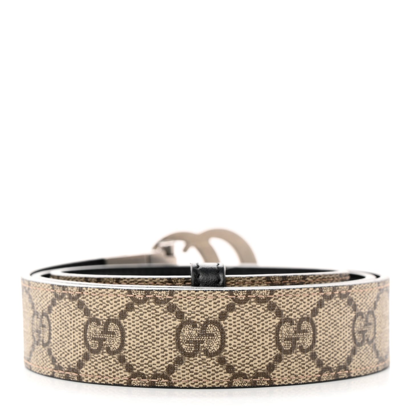 GG Supreme Monogram Plutone Calfskin Palladium Double G Reversible 30mm Belt 90 36 Beige Ebony Black