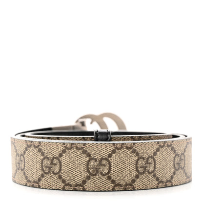 Gucci GG Supreme Monogram Plutone Calfskin Palladium Double G Reversible 30mm Belt 90 36 Beige Ebony Black 2 of 10