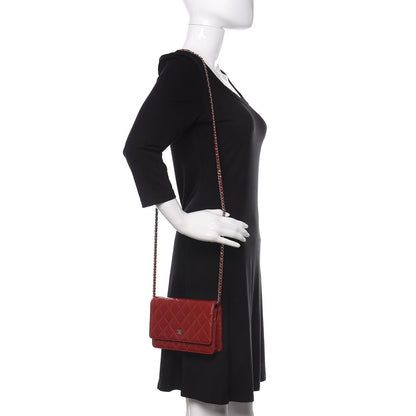 Chanel Lambskin Quilted Wallet On Chain WOC Red 2 of 12