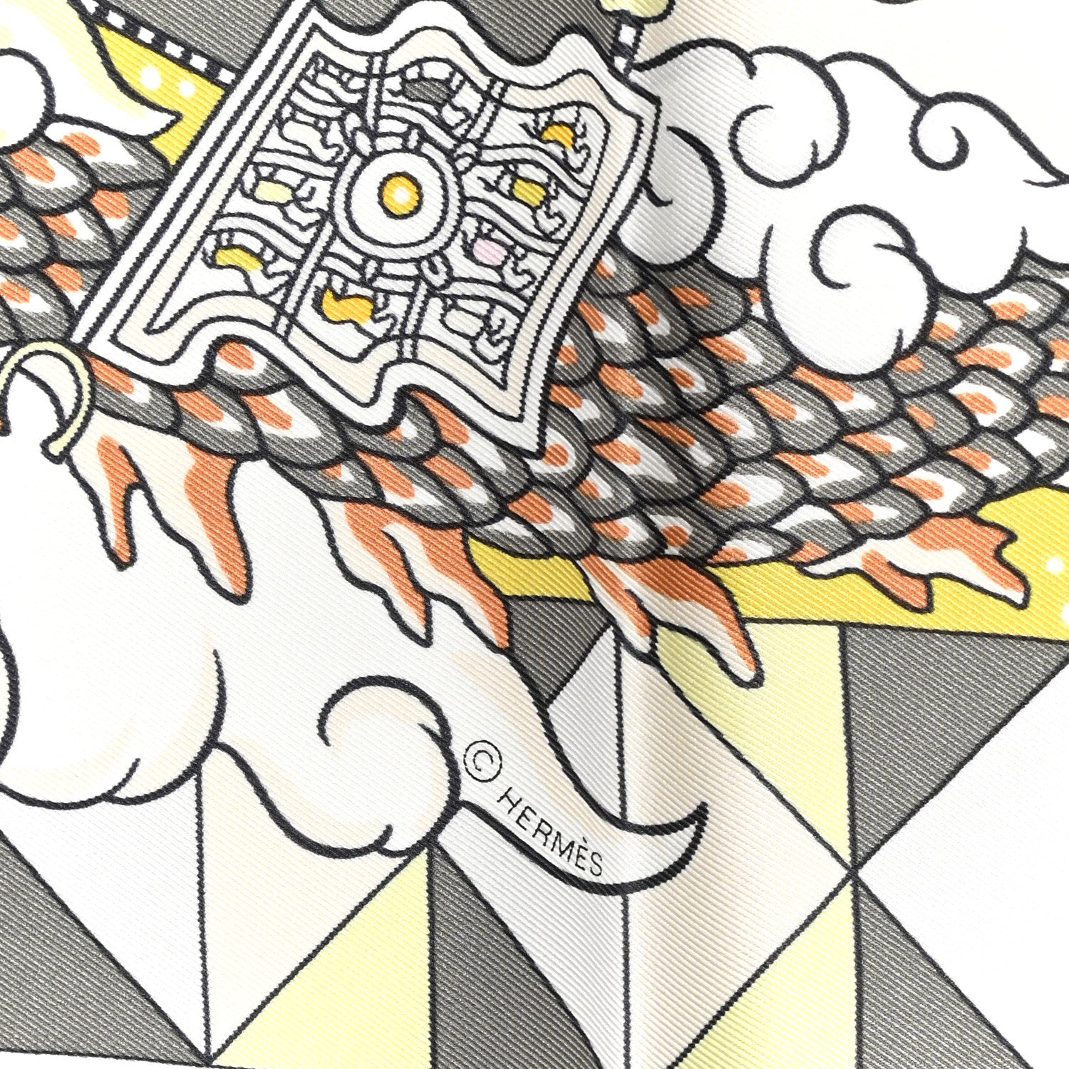 Hermes Silk L'Epopee D'Hermes Detail Scarf 70 Gris Jaune Rose 3 of 5