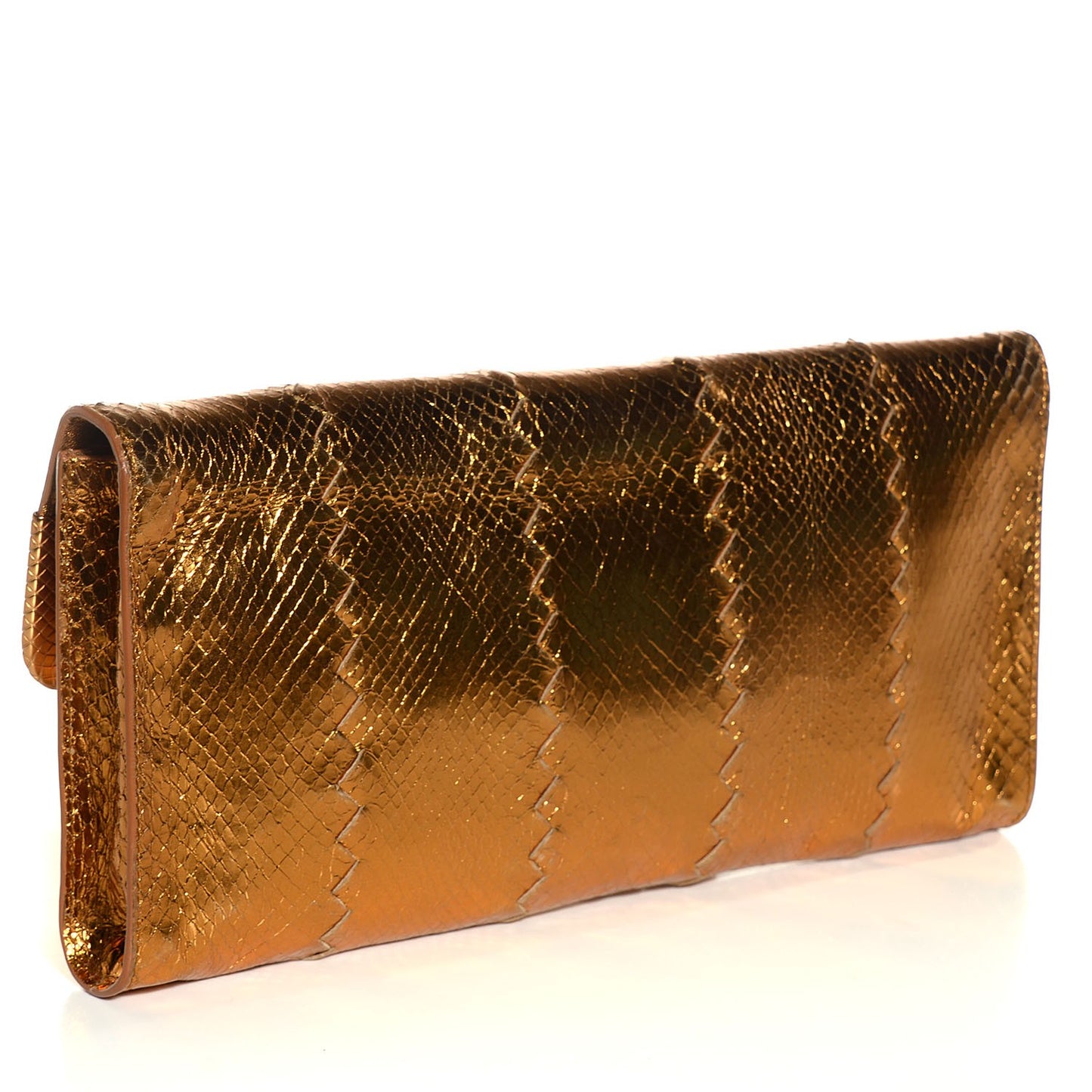 Ayers Snakeskin Metal Trim Clutch Gold