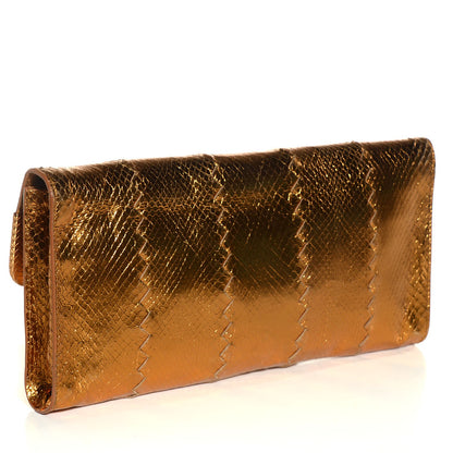 Bottega Veneta Ayers Snakeskin Metal Trim Clutch Gold 3 of 8