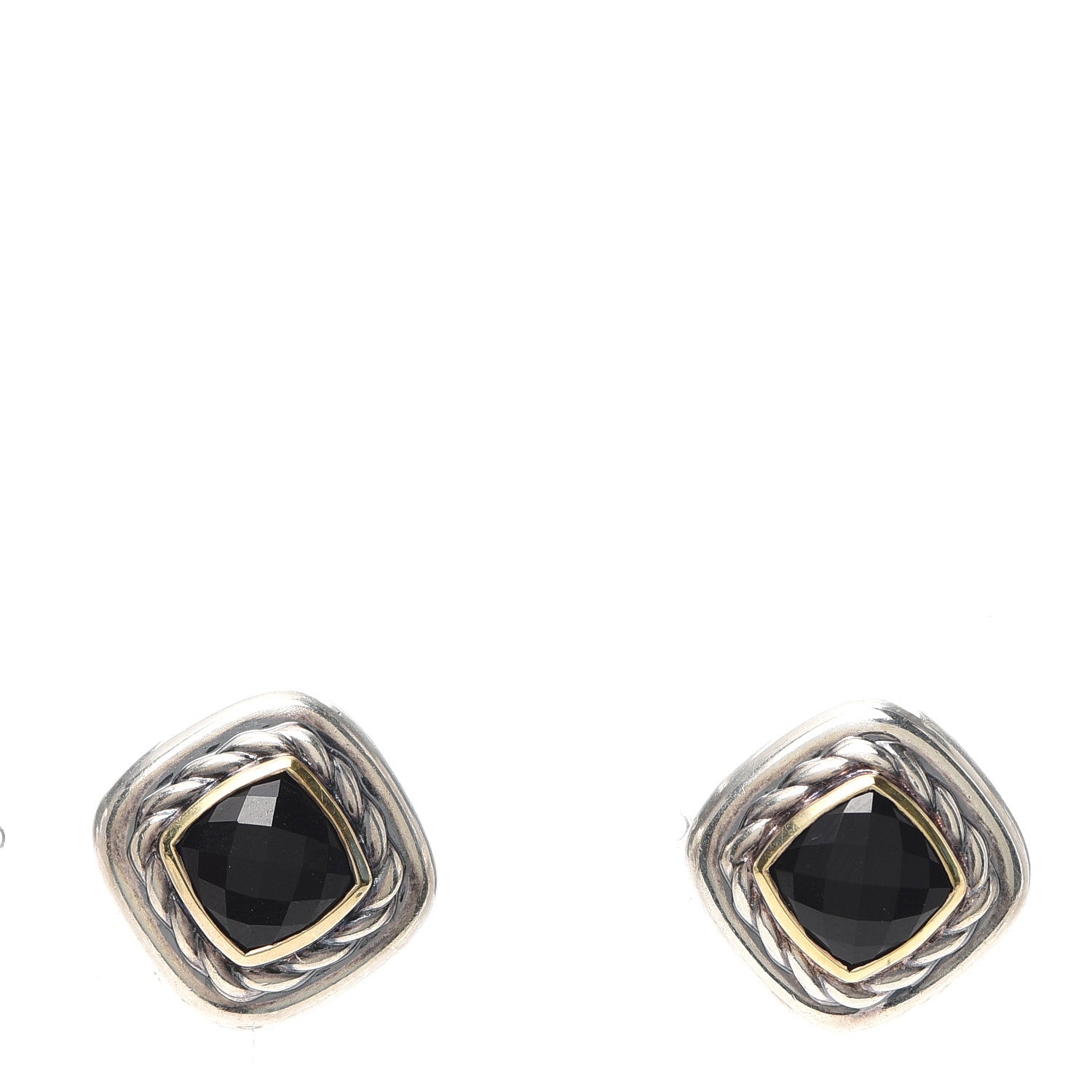 David Yurman Sterling Silver 18K Yellow Gold Black Onyx 7mm Albion Earrings 1 of 4