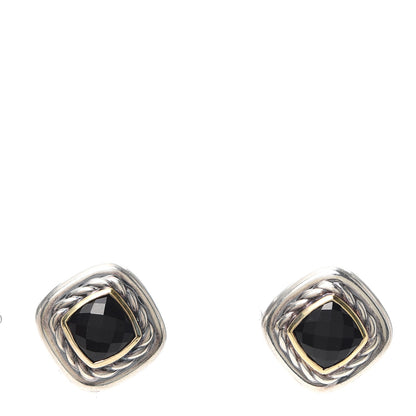David Yurman Sterling Silver 18K Yellow Gold Black Onyx 7mm Albion Earrings 1 of 4