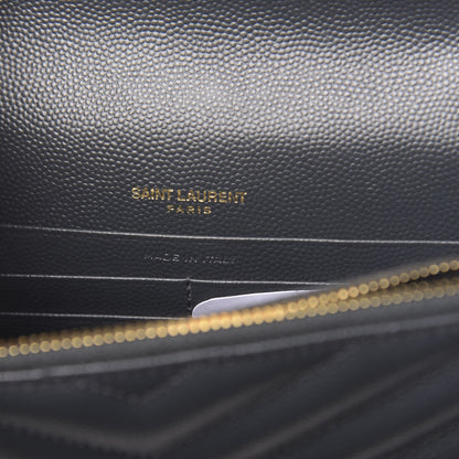 Saint Laurent Grain De Poudre Matelasse Chevron Monogram Envelope Chain Wallet Dark Smog 7 of 12