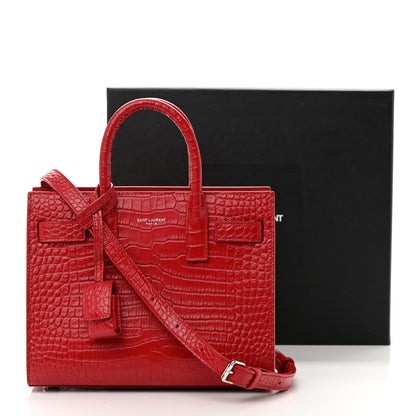 Saint Laurent Calfskin Crocodile Embossed Nano Sac De Jour Red 13 of 13
