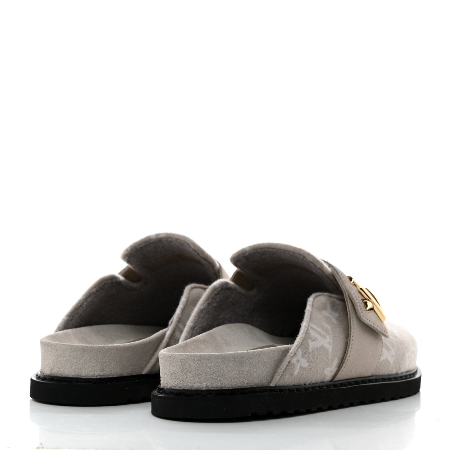 Monogram Wool Womens Cosy Flat Comfort Clog Mules 40 Light Grey