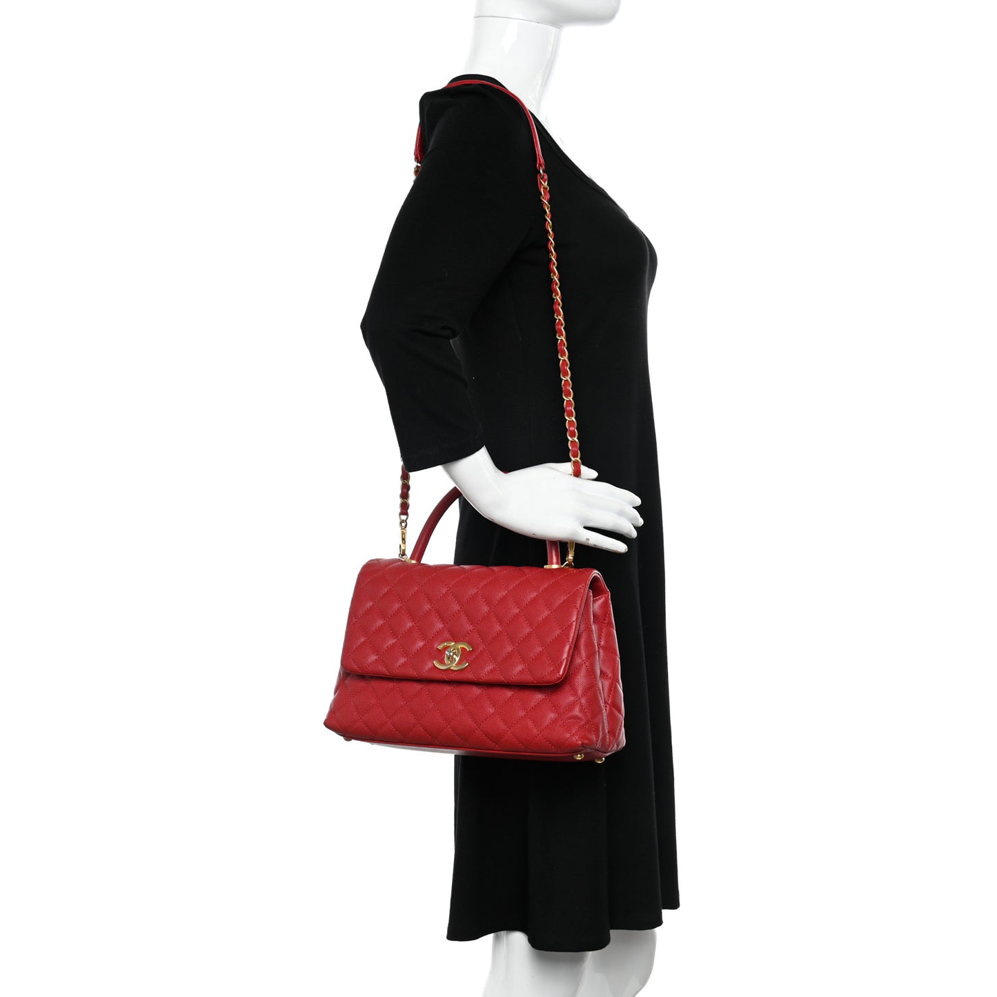Caviar Quilted Small Coco Handle Flap Red
