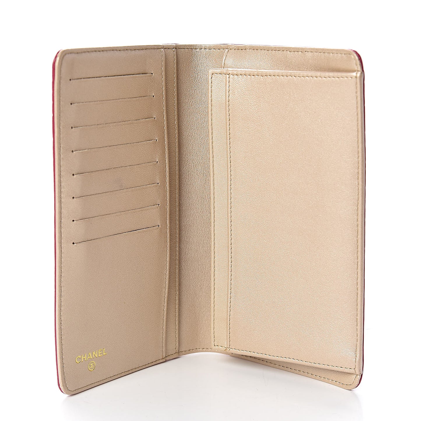 Lambskin Camellia Embossed Yen Wallet Fuchsia