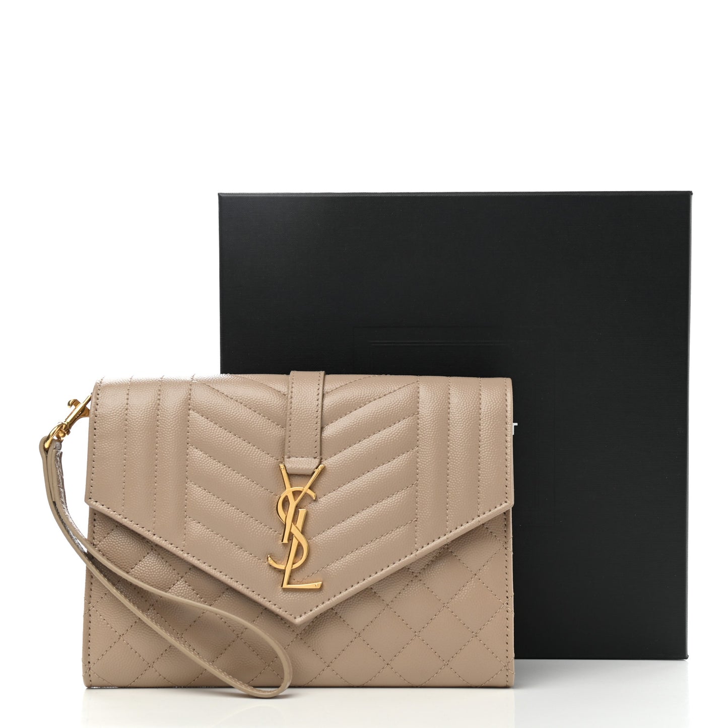 Grain De Poudre Textured Mixed Matelasse Triquilt Monogram Clutch Dark Beige