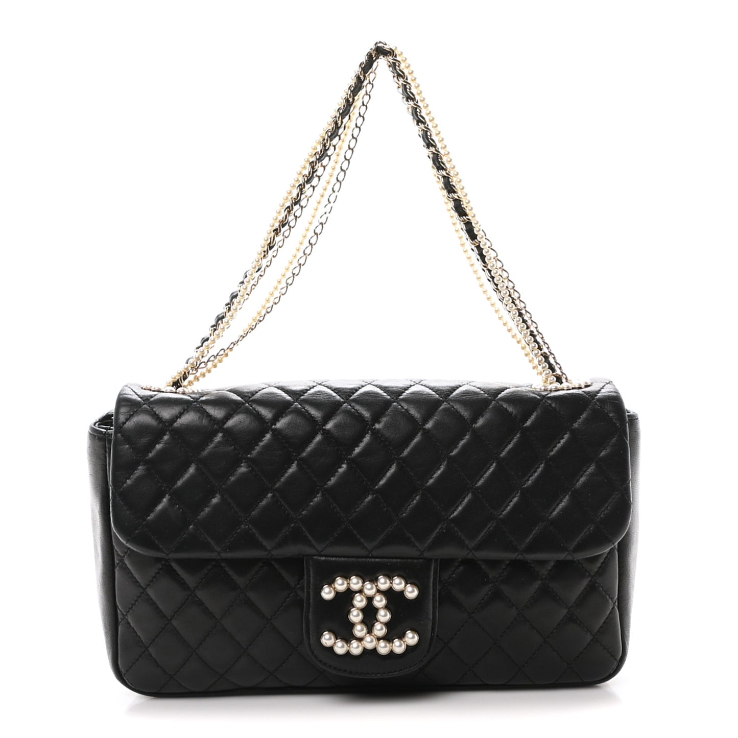 Lambskin Quilted Medium Westminster Pearl Flap Black