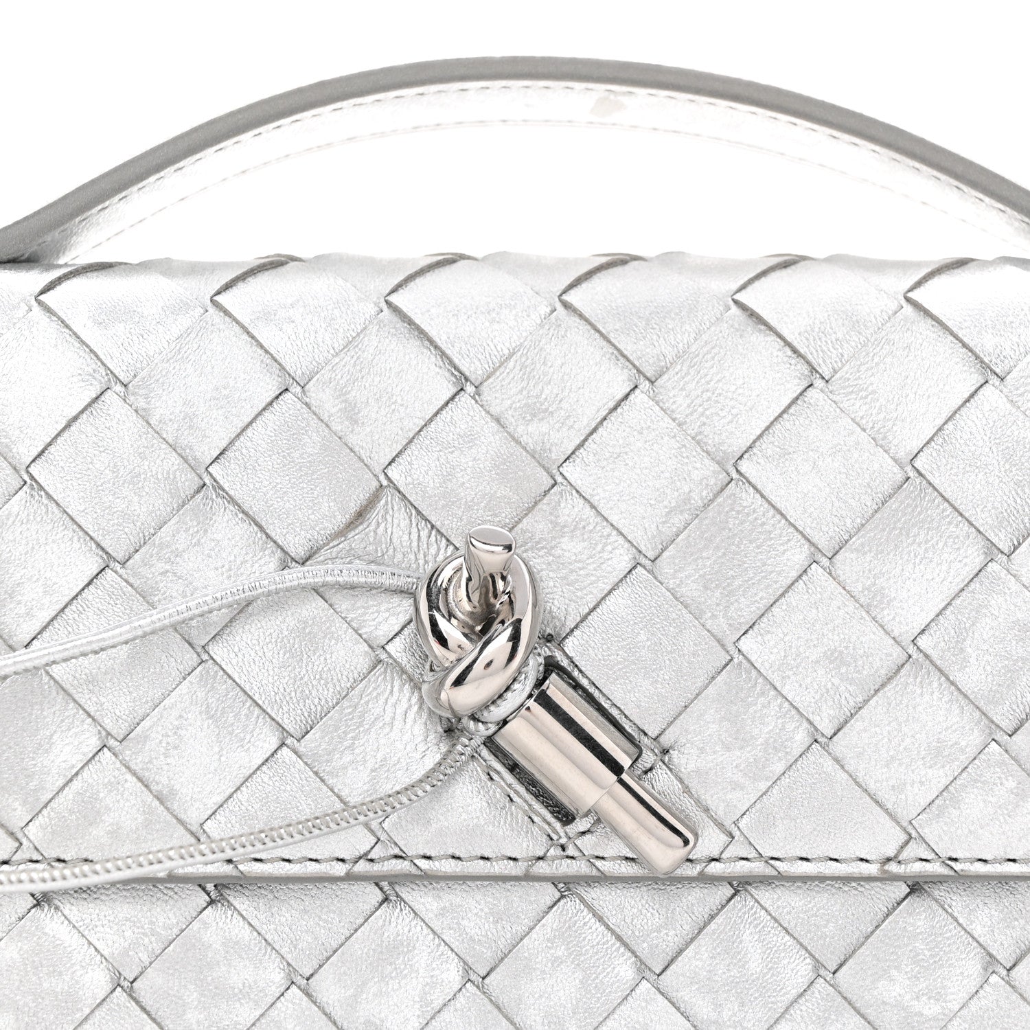 Bottega Veneta Metallic Lambskin Intrecciato Long Andiamo Top Handle Clutch Silver 9 of 11