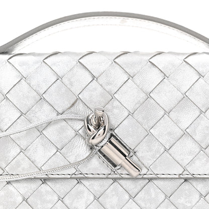 Bottega Veneta Metallic Lambskin Intrecciato Long Andiamo Top Handle Clutch Silver 9 of 11