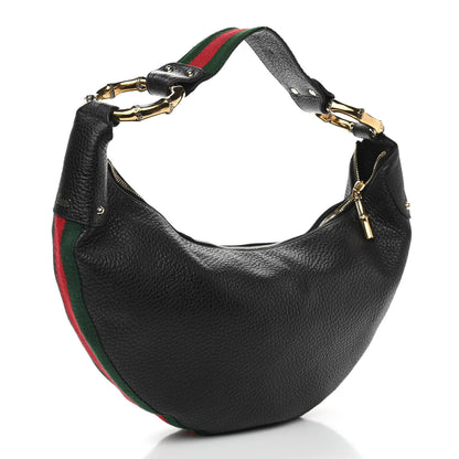 Gucci Pebbled Calfskin Web Bamboo Ring Hobo Black 3 of 11