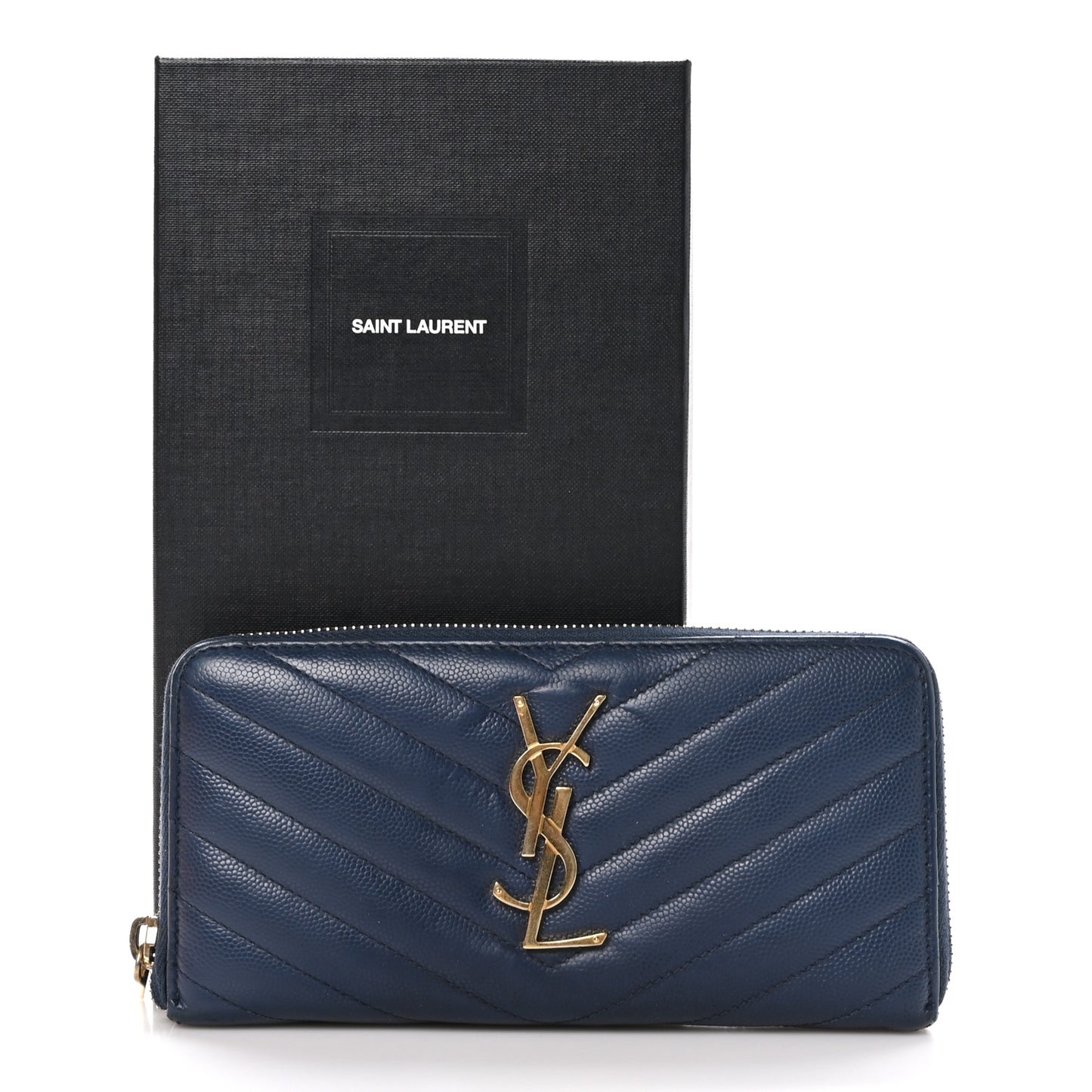 Grain De Poudre Matelasse Chevron Monogram Zip Around Wallet Deep Marine