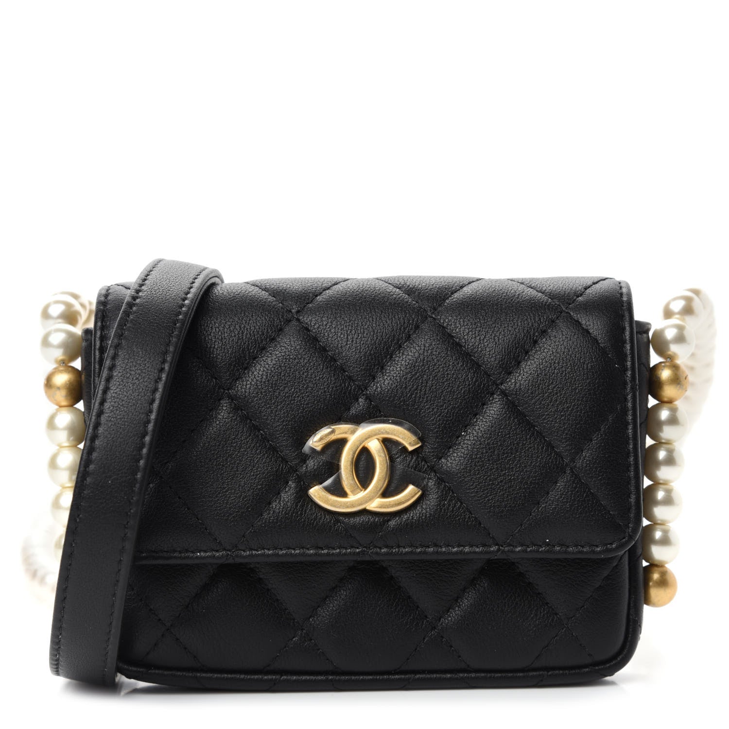 Chanel Calfskin Quilted About Pearls Card Holder Flap With Chain Black 1 of 12