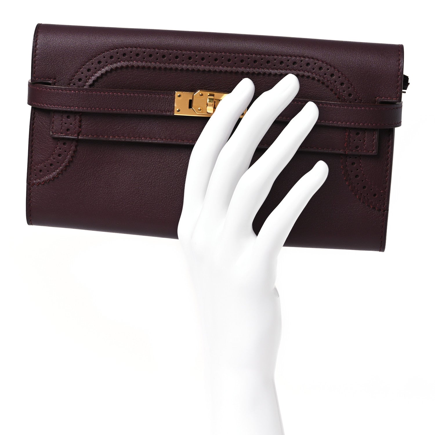 Hermes Swift Ghillies Kelly Longue Wallet Bordeaux Orange Poppy 2 of 15