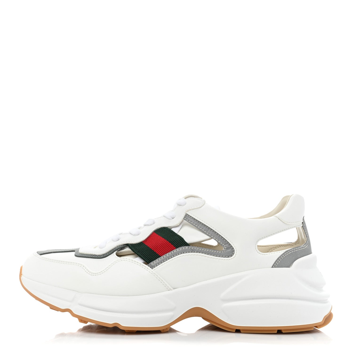 Gucci Demetra Web Mens Rhyton Cut Out Sneakers 9 Great White Grey 1 of 9