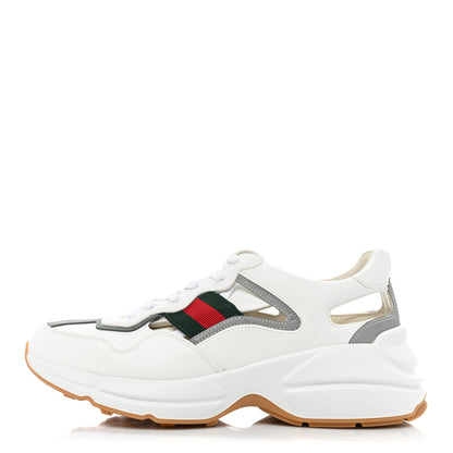 Gucci Demetra Web Mens Rhyton Cut Out Sneakers 9 Great White Grey 1 of 9