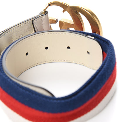 Gucci Nylon Calfskin Sylvie Web Double G 40mm Belt 80 32 Mystic White Hibiscus Red Maritime 3 of 5