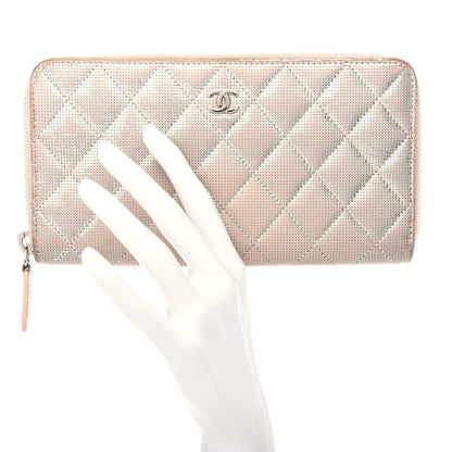 Chanel Metallic Calfskin Pixel Effect Quilted Large Zip Around Wallet Gold 2 of 8