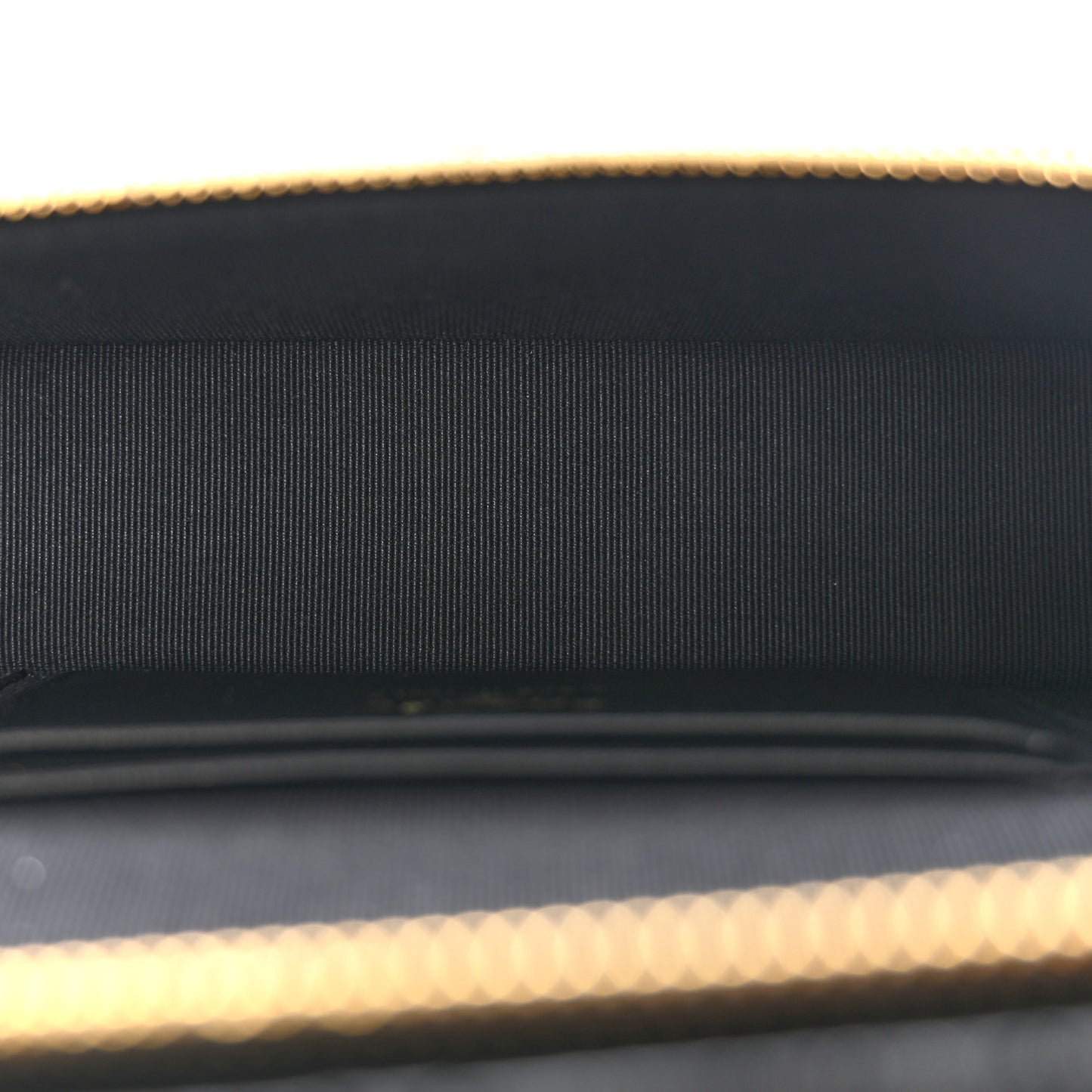 Lambskin Quilted Crystal Ridged CC Top Handle Slim Vanity Case With Chain Black