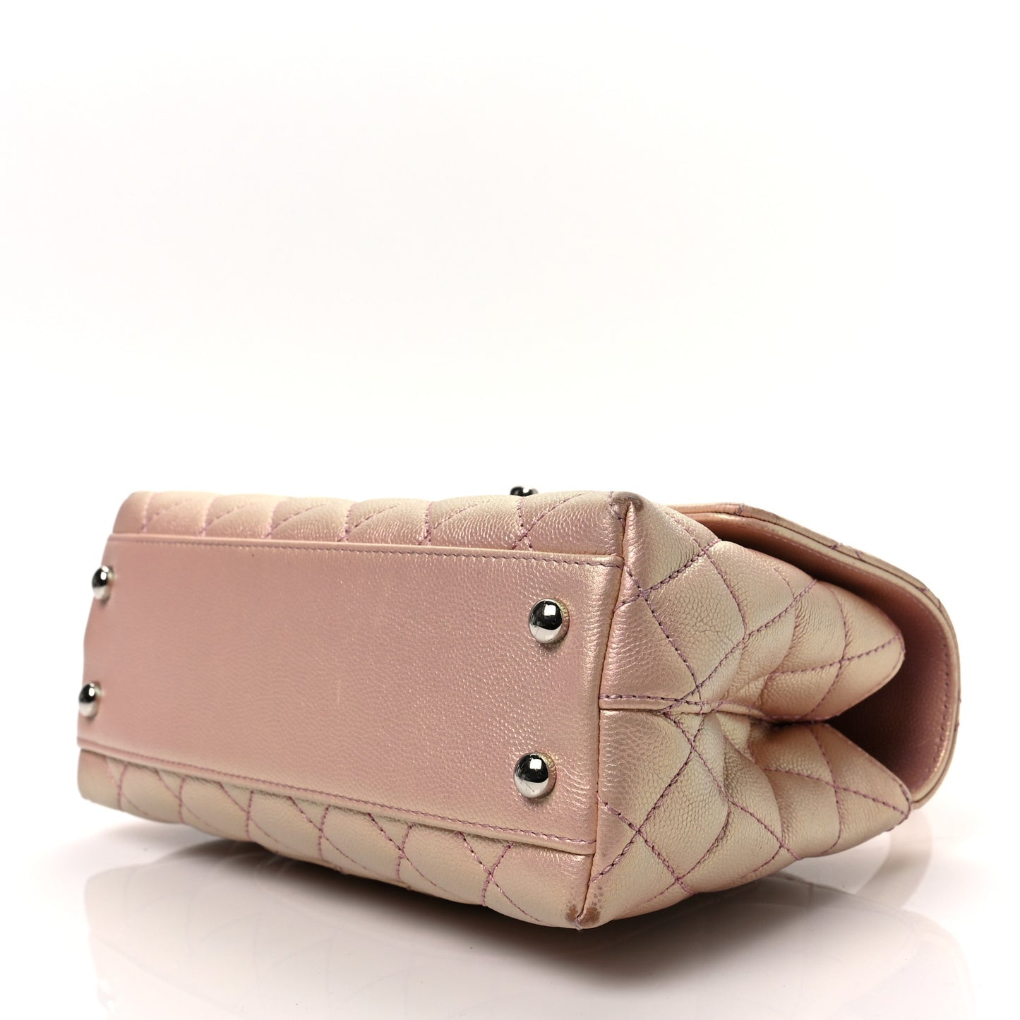 Iridescent Caviar Quilted Mini Coco Handle Flap Pink
