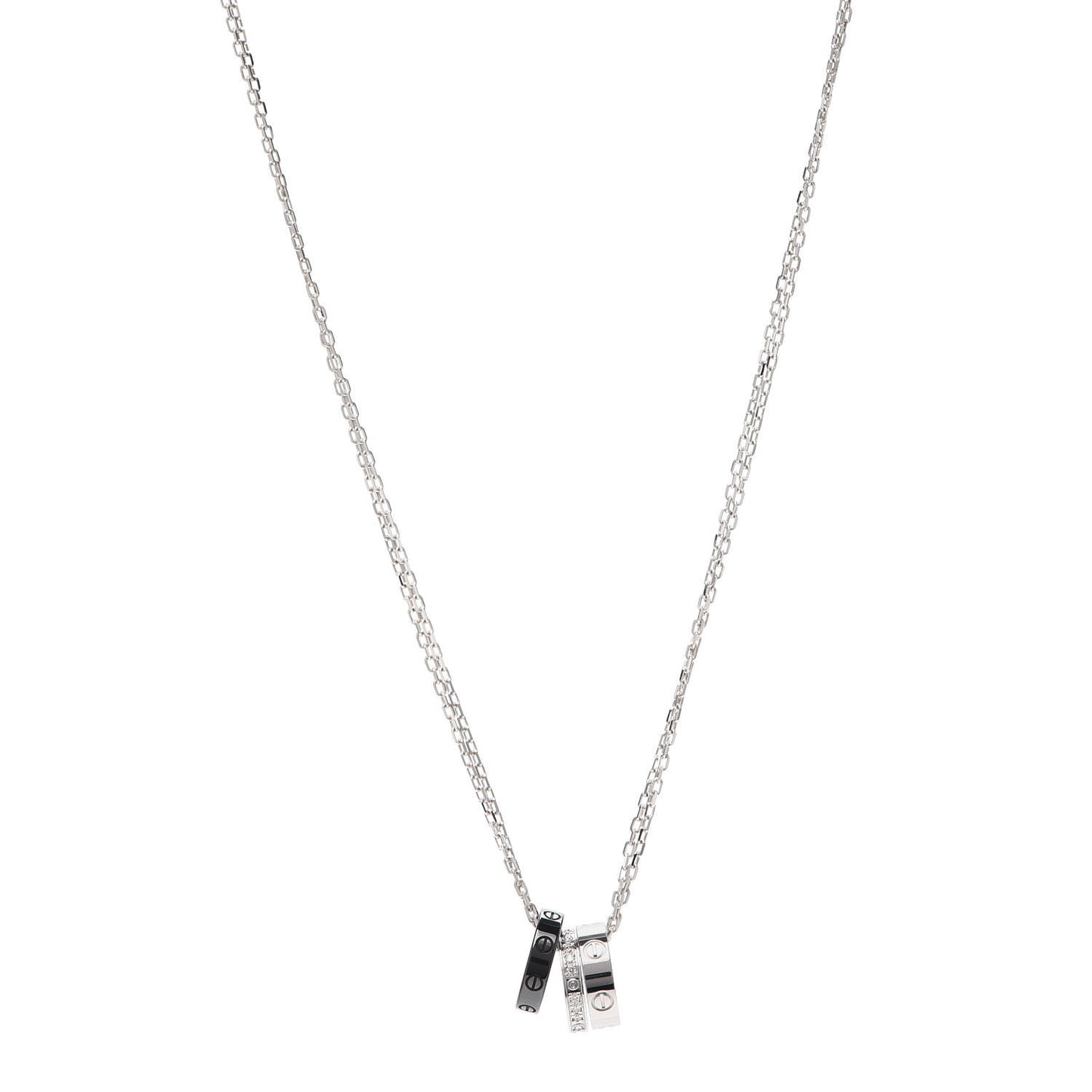 18K White Gold Ceramic Diamond Three Ring LOVE Necklace