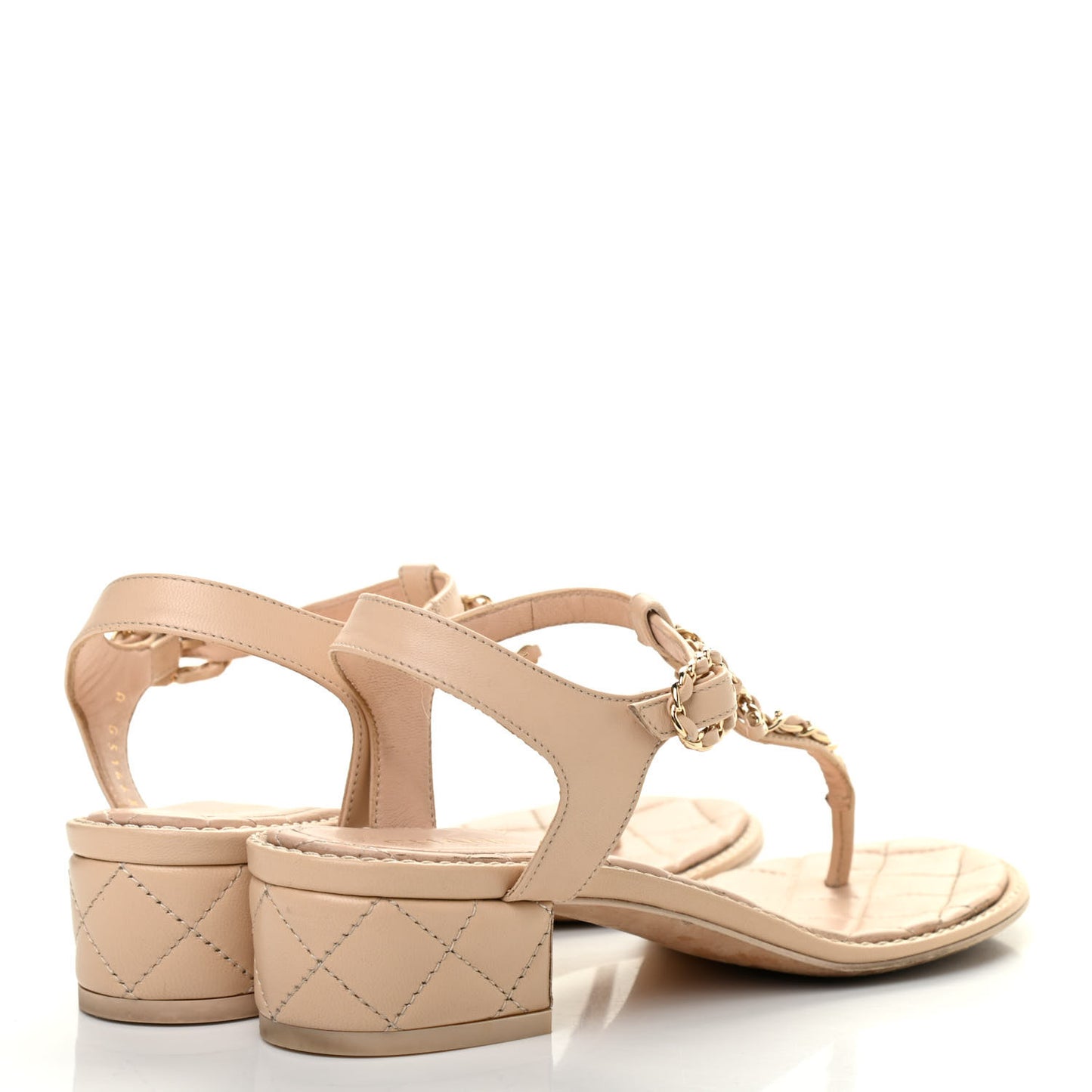 Lambskin Chain CC Logo Thong Sandals 35.5 Beige