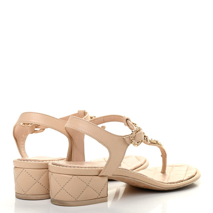 Chanel Lambskin Chain CC Logo Thong Sandals 35.5 Beige 4 of 9